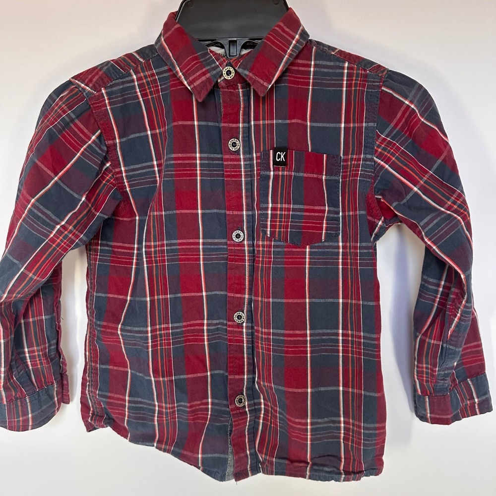 Calvin Klein Jeans Plaid Button Down Shirt Kid's Size 4 Long Sleeve Casual